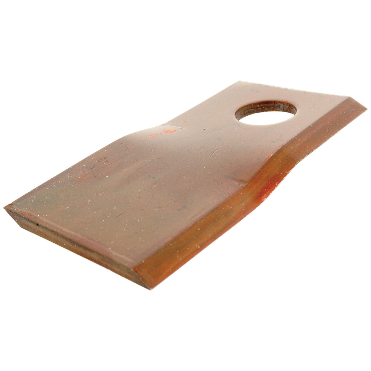 A mower blade from Sparex featuring a twisted design with a sharp, parallel top edge, measuring 109 x 47 x 4 mm, and incorporating a Ø19mm hole near one end. It has slight discoloration and a raised area in the middle, reminiscent of Pottinger craftsmanship.