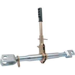 A Sparex Ratchet Link Assembly - Double Clevis - S.15293, featuring a black handle and double clevis ends, is used for tightening and securing loads.