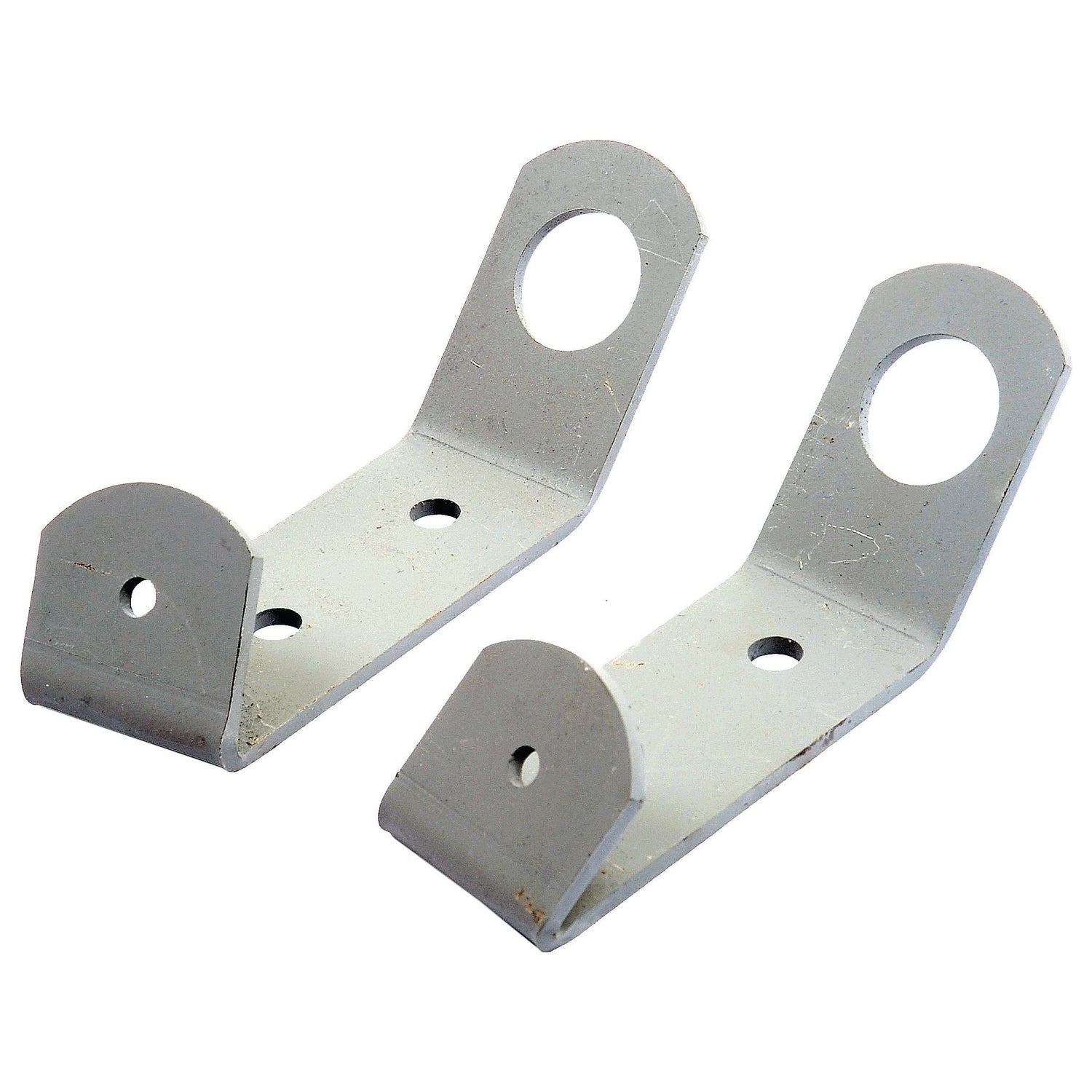 The Rear Light Bracket Set, containing two metal L-shaped brackets with holes for mounting and designed for attaching or supporting objects, meets Sparex Part No. S.68353 specifications.