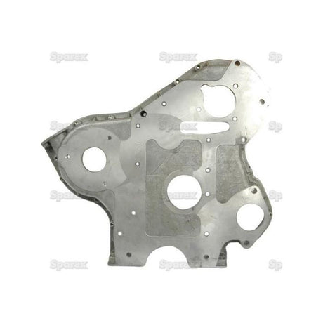 A Sparex Rear Timing Gear Housing (Part No. S.42124) with multiple holes, used in engine assembly, displayed against a white background. This component is compatible with Massey Ferguson and Landini models.