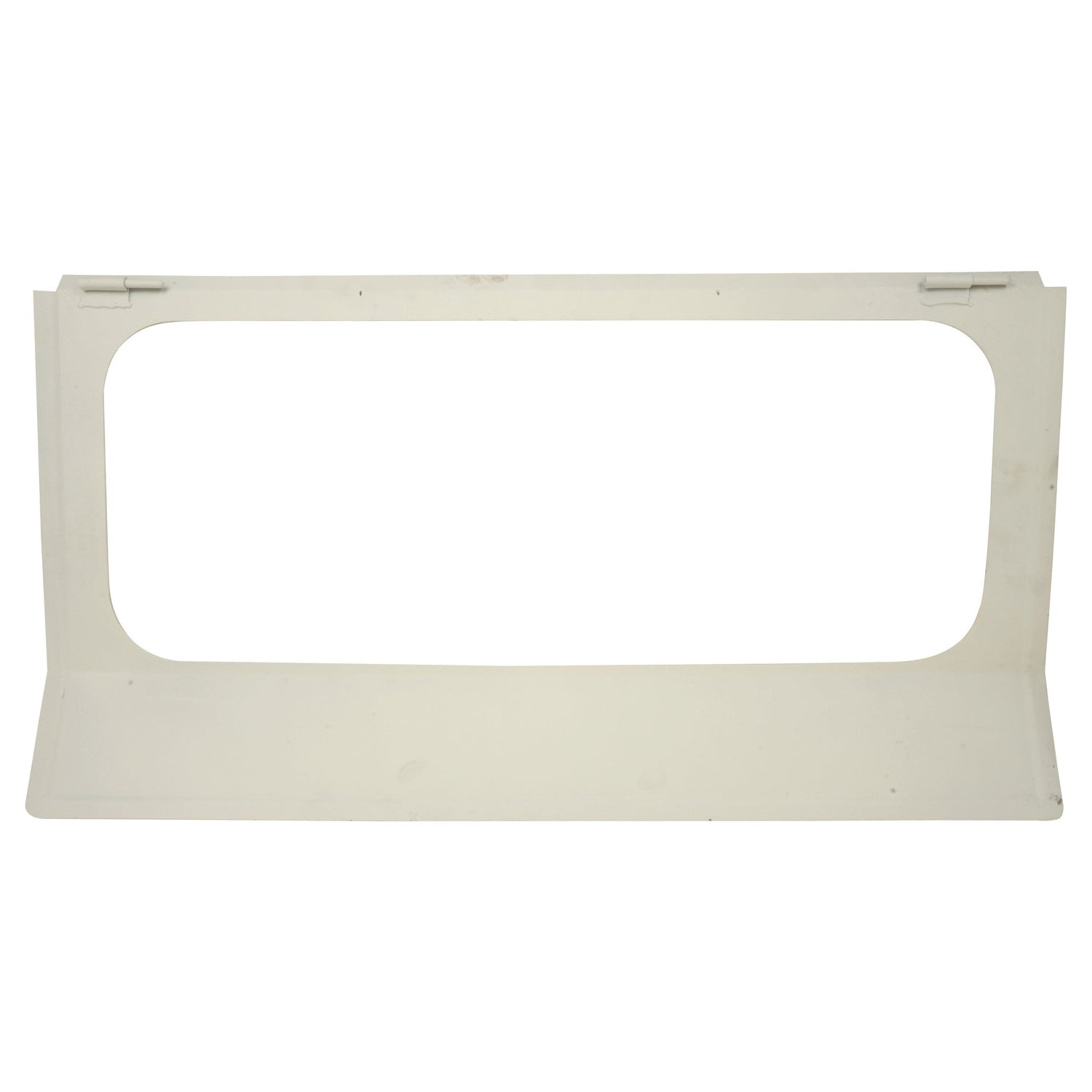 A rectangular white plastic rear window frame with an open center and a support base at the bottom, compatible with Ford / New Holland models, is available as the Sparex Rear Window Frame - Lower (Part No. S.68498).