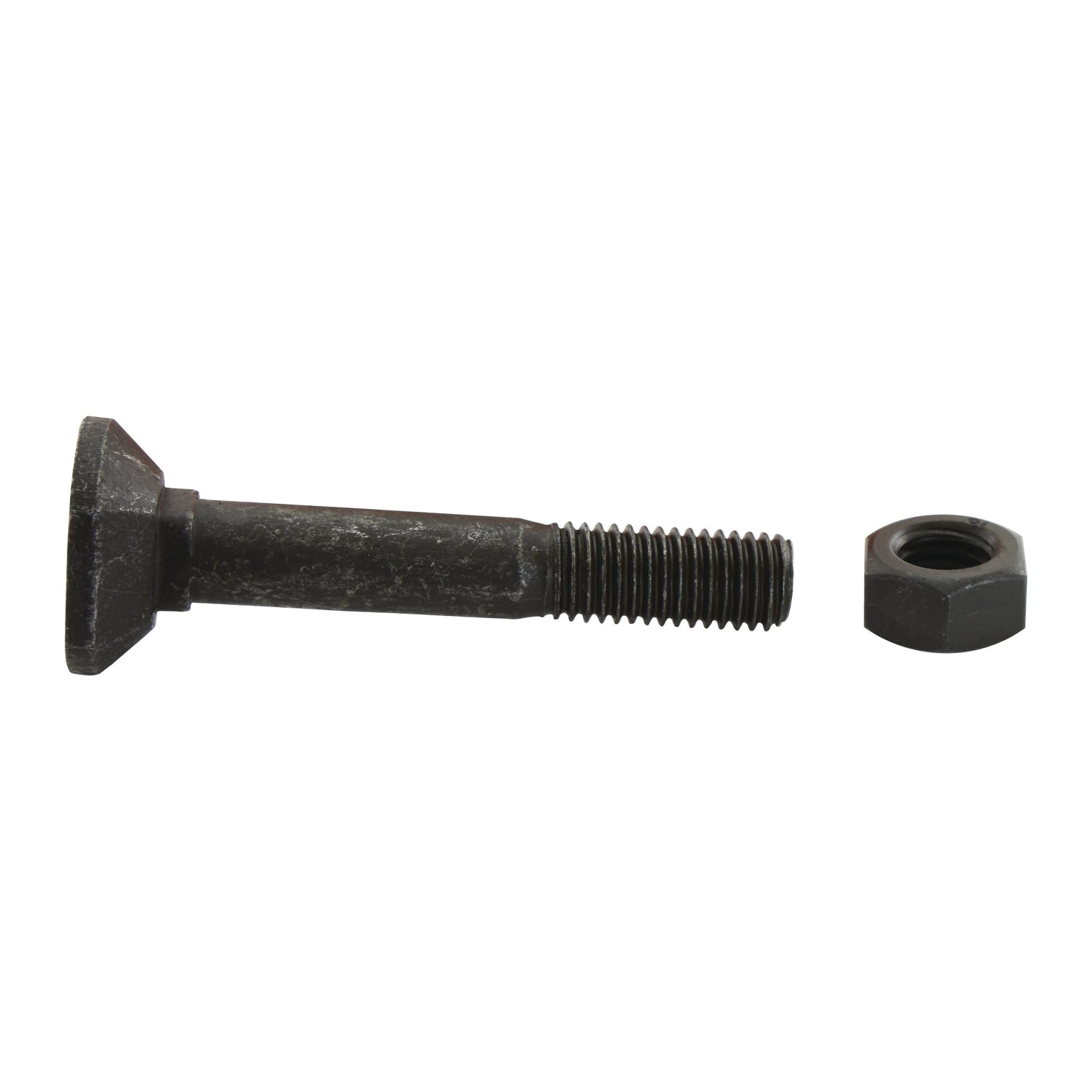 A black Sparex Rectangular Head Bolt With Nut (TRCC) - M12 x 90mm, with a tensile strength of 12.9, is displayed on a white background. The bolt features a square-shaped head and threaded end.