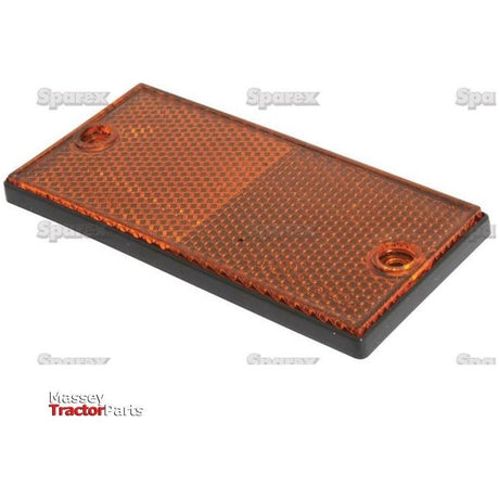 A rectangular reflector with an amber center and black border, featuring two screw holes for mounting. The background includes the words "Sparex" and "Massey Tractor Parts". This is the Rectangular Reflector (Rivet On), Sparex Part No. S.28211.