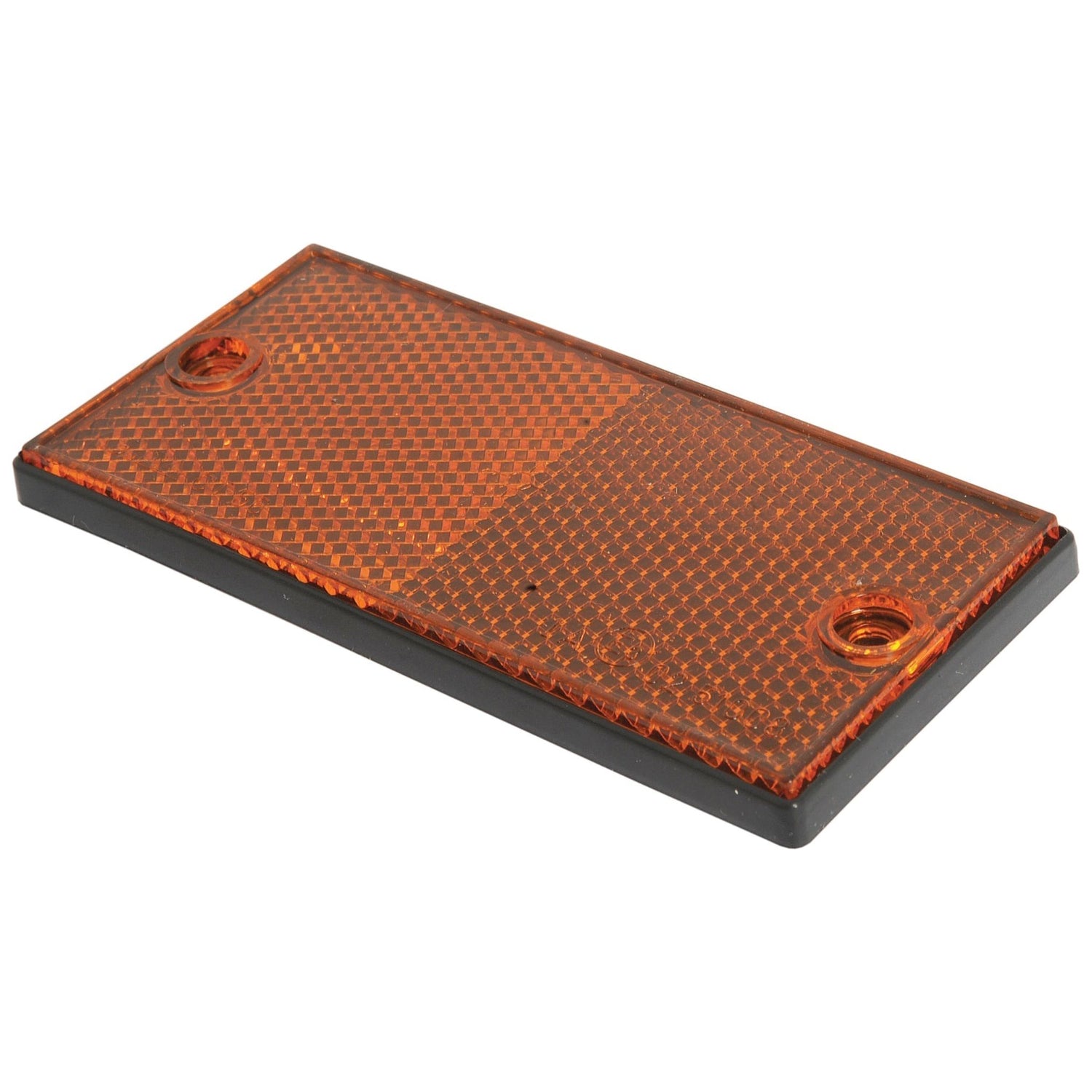 The Sparex Rectangular Reflector (Rivet On), Part No. S.28211, is an amber safety marker designed with two holes for mounting on a flat surface.