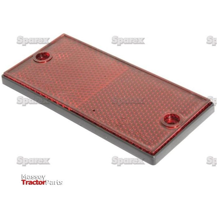 Rectangular red reflector, sized at 105 x 48mm, with two mounting holes, branded "Sparex" (Part No. S.28212) and labeled "Massey Tractor Parts.