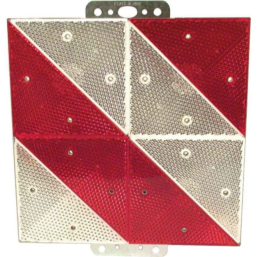 The Reflector Panel, 285mm x 285mm (RH) secured by screws to a metal backing plate features alternating red and white triangular segments for enhanced visibility. This reliable Sparex component is identified by Sparex Part No. S.35803.