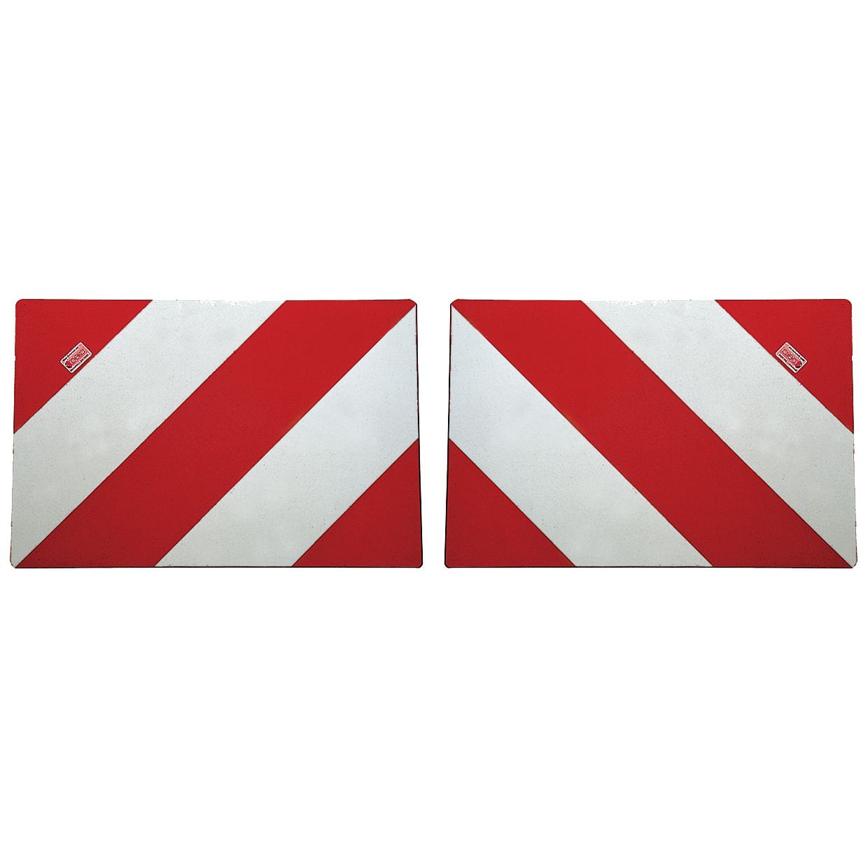 Two rectangular signs with red and white diagonal stripes, placed side by side, resembling a Sparex Reflector Panel (423mm x 282mm, Part No. S.35813).