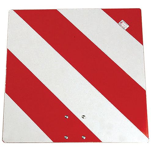 The Sparex Reflector Panel (Sparex Part No. S.35804) is a 423mm x 423mm galvanized steel warning sign with red and white diagonal stripes. It features a reflector panel with a sticker in the top right corner and has two bolts near the bottom center.