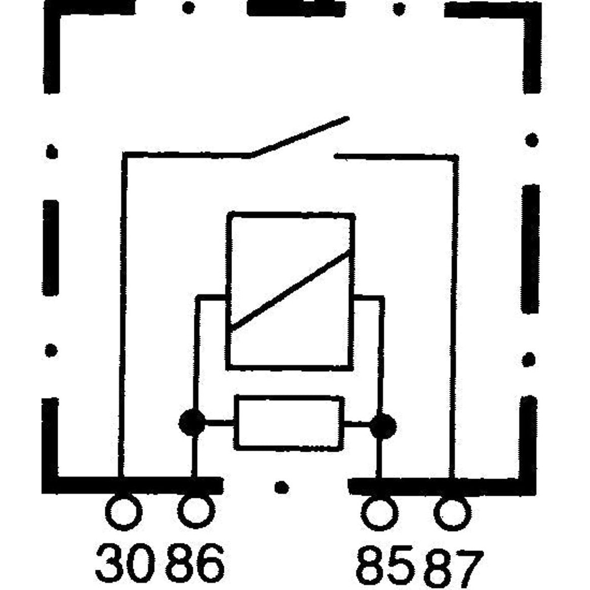 Black and white electrical schematic diagram featuring a 12V-70A Relay | Sparex Part No. S.57344 - Safety Start with terminal numbers 30, 87, 86, and 85 labeled by Sparex.