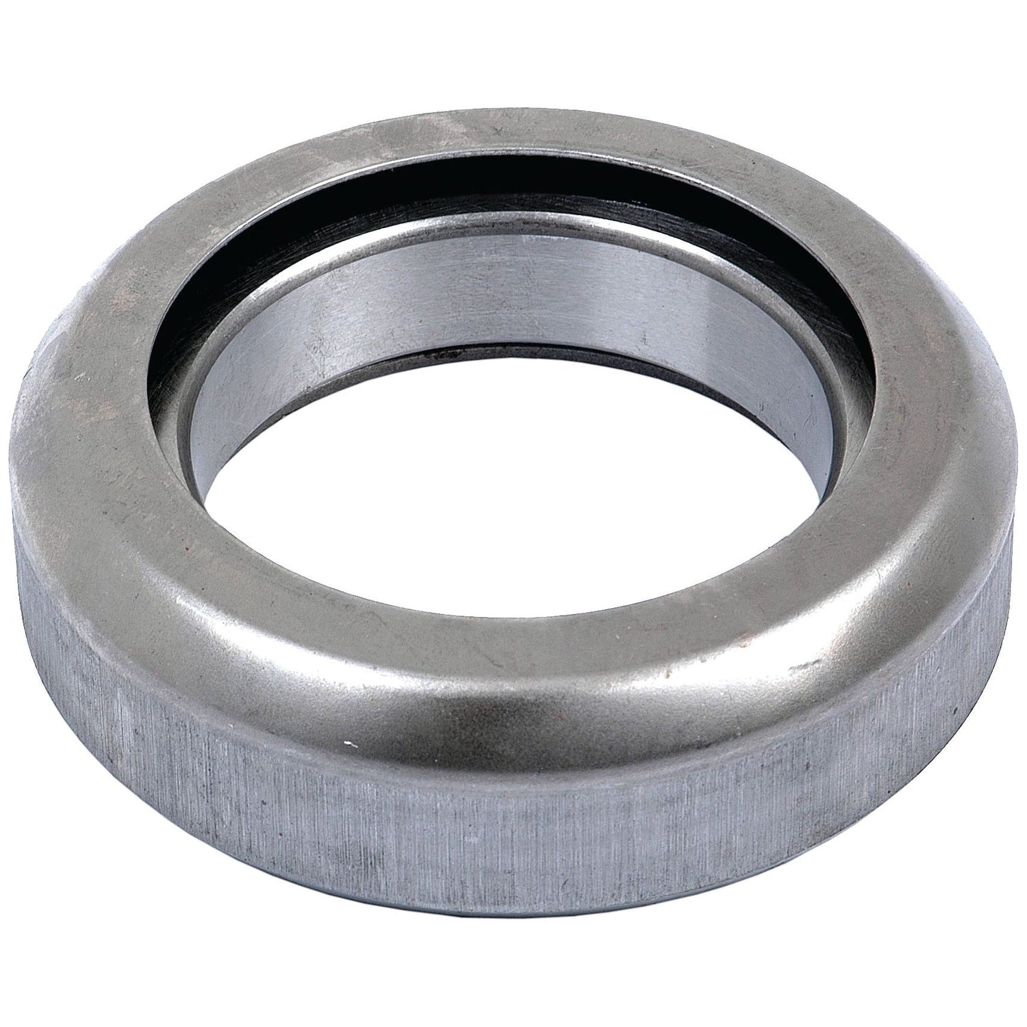 A metallic ring with a cylindrical shape, featuring a smooth exterior surface and a recessed inner section, reminiscent of the precision found in the Sparex Clutch Release Bearing - S.64562.