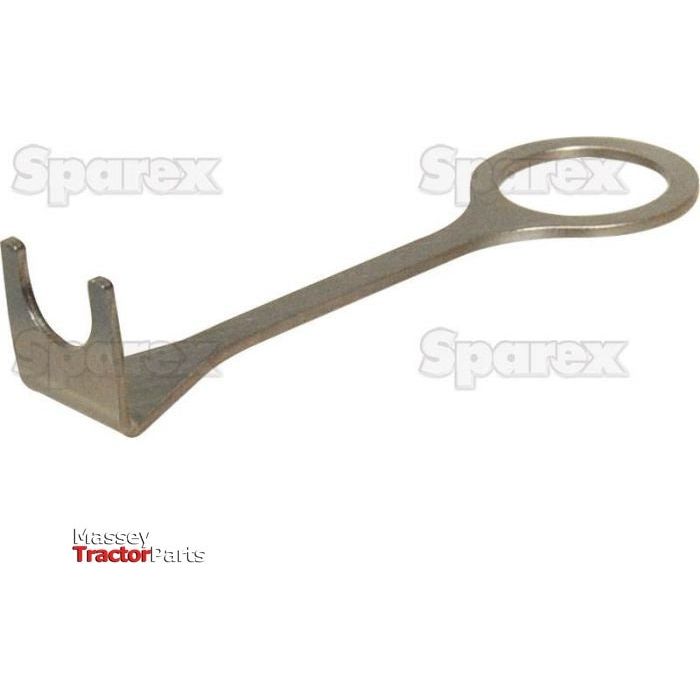 A metallic tool with a circular handle and a U-shaped end, commonly used for tractor or machinery maintenance. The text on the image reads "Sparex" and "Massey Tractor Parts." This Release Hook for Quick Release Grease Coupler (Sparex Part No.S.118408) simplifies your work with grease couplers.