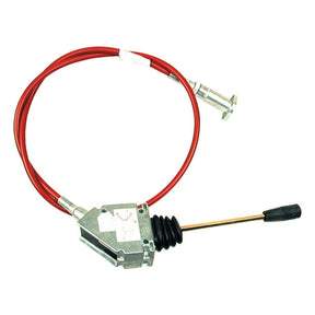The Sparex Remote Control Assembly with 2M Cable, featuring a red push-pull cable, black handle, metal housing, and a mounting bracket (Sparex Part No.S.5327), is ideal for mechanical control applications.