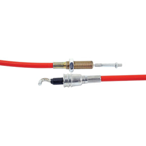 Isolated on a white background, the red throttle cable features an open-ended hook on one side and a screw-adjustment mechanism on the other. This 1.5M Sparex Remote Control Cable (Sparex Part No. S.5321) is designed for precise adjustments in various applications.