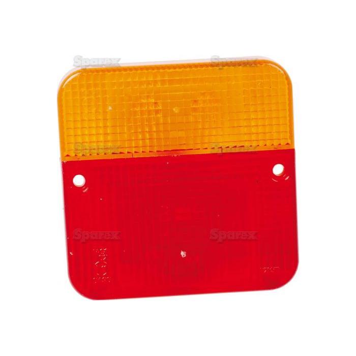 The Replacement Lens from Sparex, designed to fit S.12866 - S.12865, is a square, two-toned polycarbonate light cover with the upper half in amber and the lower half in red. This rear light component features two small mounting holes on either side of the center line and offers a 4-function design for enhanced utility.
