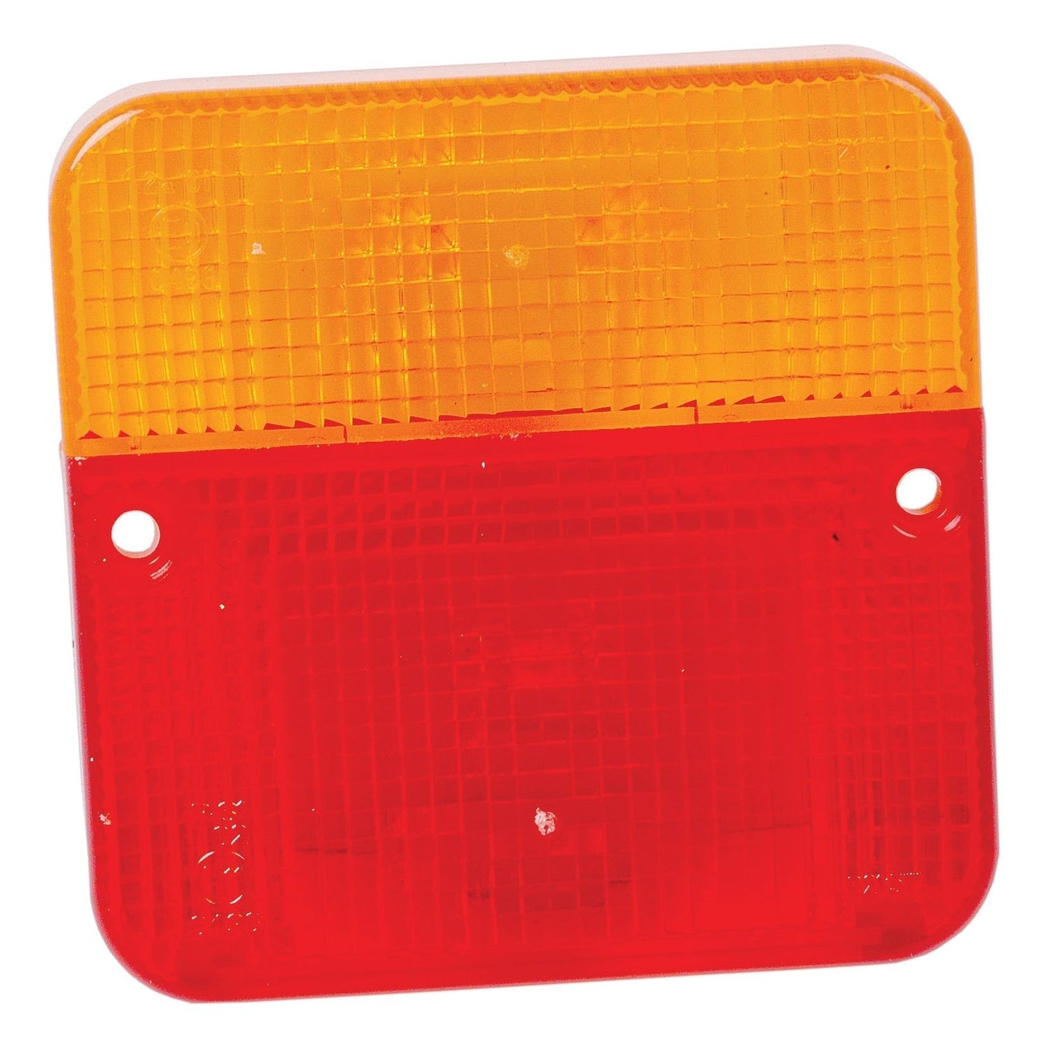 A Replacement Lens by Sparex, designed to fit models S.12866 - S.12865, is square-shaped with a two-toned polycarbonate design; the top half is amber and the bottom half is red, and it includes two screw holes for mounting.