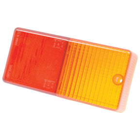 The Sparex Replacement Lens, designed to fit S.14746 - S.14747 models, features a rectangular polycarbonate light cover with a red section on the left and an orange section on the right. It boasts a grooved surface and includes a small hole in the bottom right corner for easy installation. This 3 Function rear light combines durability and style in one sleek design.