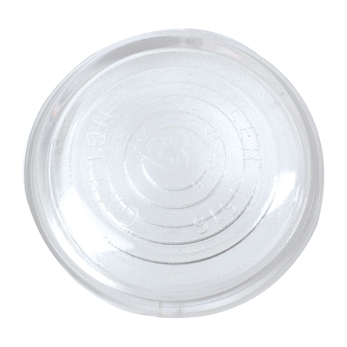 A clear, round plastic lid featuring concentric circles and labeled with "Highland" and "5.5 in.", E Approved for safety standards, identified as the Replacement Lens by Sparex, fits models S.43041 to S.42729.