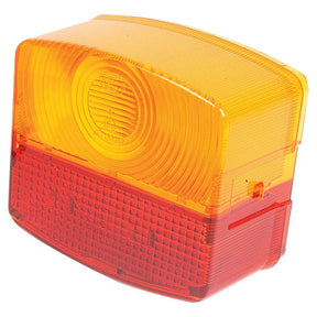 Close-up of a rectangular amber and red plastic Sparex replacement lens, Sparex Part No. S.56158, for the rear right light, featuring textured surfaces and rounded edges.