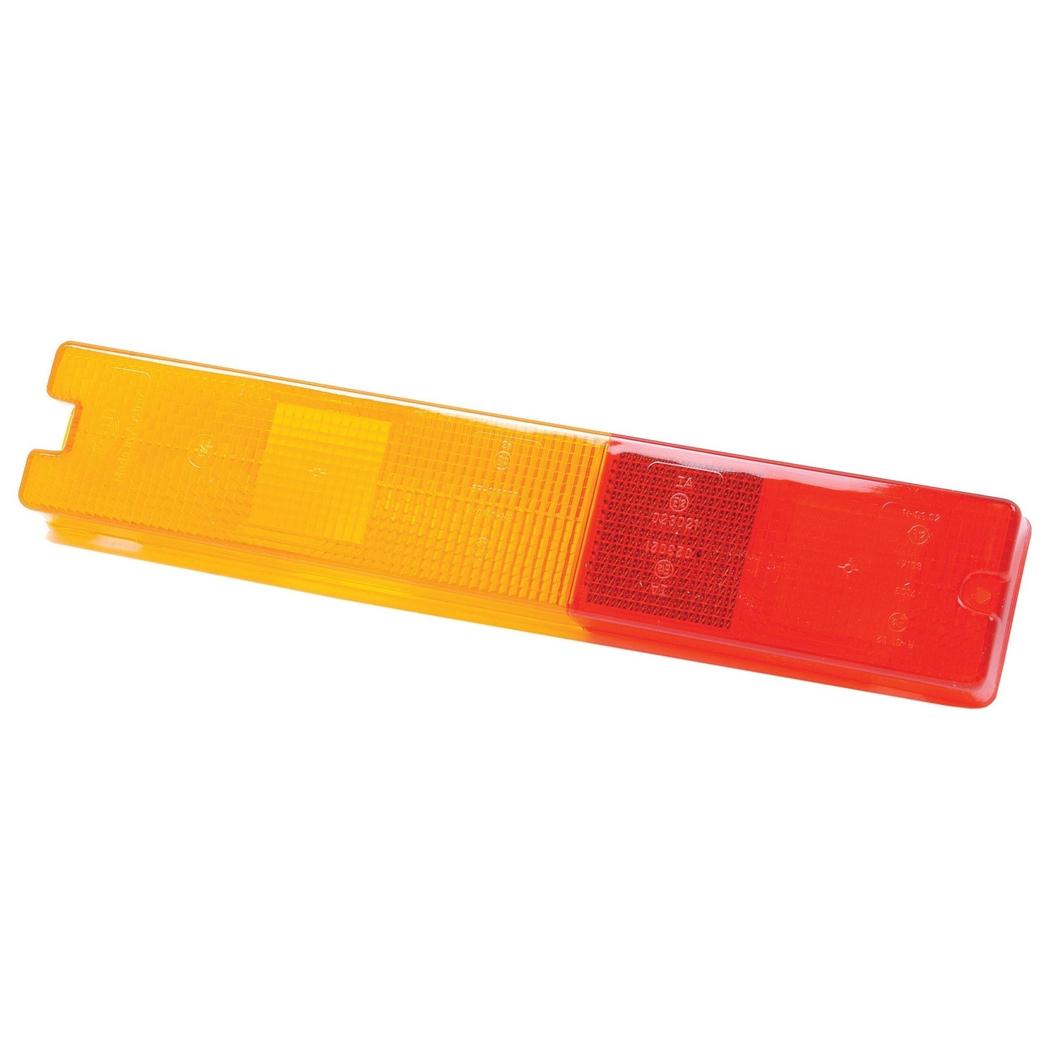 A rectangular rear light cover for a vehicle with sections in yellow, orange, and red. Ideal as a replacement lens for Massey Ferguson models. Brand Name: Sparex, Product Name: Replacement Lens, Fits: S.56108 | Sparex Part No.S.56204
