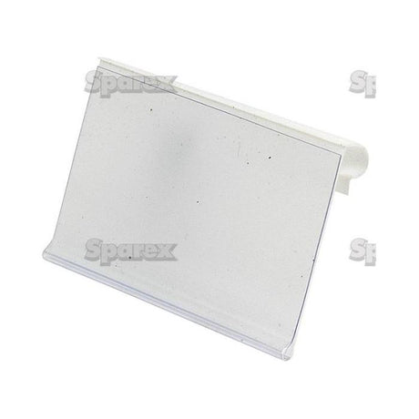 The Sparex Replacement Plastic Bar Code Swing Tag (Part No. S.25820) is a transparent plastic label holder with a white backing and an attachment clip, making it ideal as a replacement bar code tag.