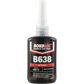 The Retainer B638 (Heavy Duty) 50ml - S.24096 by Sparex comes in a black bottle with a white nozzle, making it perfect for cylindrical fitting parts and suitable for use up to 180°C.