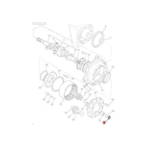 An exploded view diagram of a Massey Ferguson mechanical assembly, including various tractor parts from the 100 Series such as gears, shafts, and housings, each labeled with numbers; featuring the AGCO-branded Retaining Ring - 6241193M1.