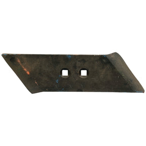 A reversible plough point left-hand blade with two central square holes, Sparex Part No. S.127733, compatible with Ransome 300 SERIES equipment.