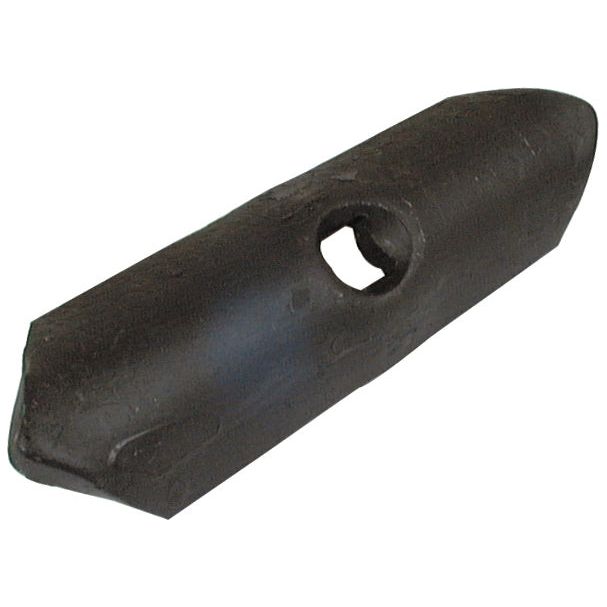 Introducing the Sparex Reversible Point (Part No. S.78348), a black, flat, elongated metal object with rounded ends and a rectangular hole in the center, measuring 135x40x5mm, ideal for use with Sparex fasteners on universal tractors.