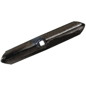 A black metal Reversible Point 210x40x6mm with a 10.5mm diameter hole in the center, designed for securing or adjusting the position of an object, compatible with Universal Tractors. This product is provided by Sparex and fits as model number 01200231 (Sparex Part No. S.78686).
