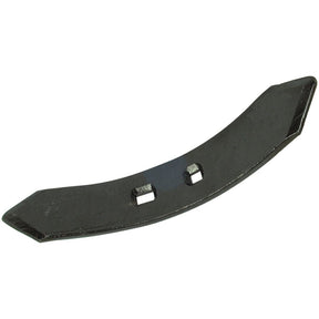 The Sparex Reversible Point, 335x65x10mm with hole centers of 56/60mm, is a curved black metal tool featuring two square holes in the center. It’s ideal for universal tractors and is compatible with heavy-duty fasteners (Sparex Part No. S.77177).