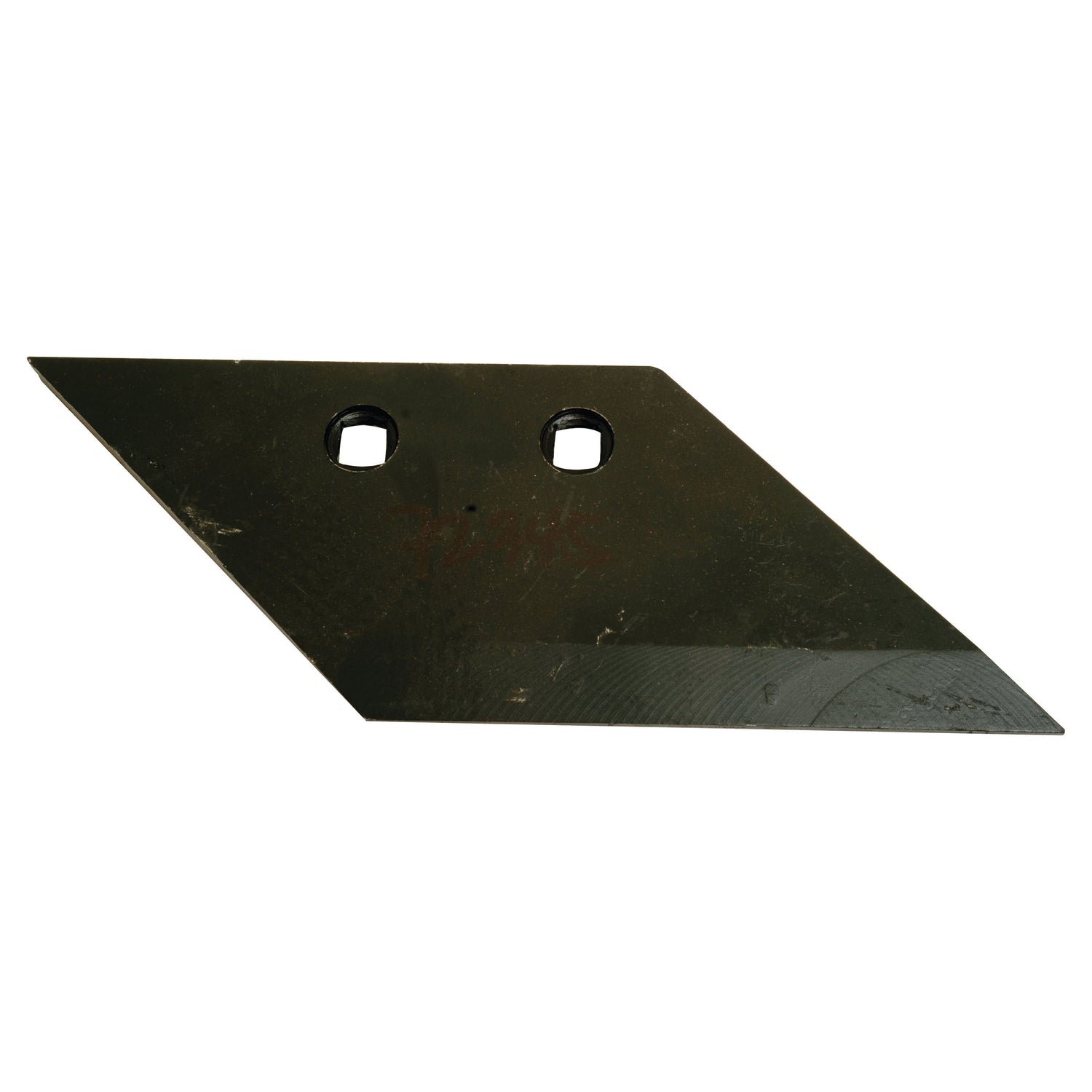A sharpened metal agricultural tillage blade with two bolt holes, compatible with Reekie equipment. This product is known as the Ridger Reversible Wing (RDR1006) from Sparex, with the part number S.72345.