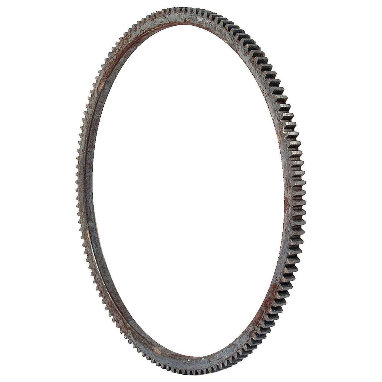 The Ring Gear - S.57358 from Sparex is a circular metal gear ring with evenly spaced teeth along its outer edge, featuring a weathered and rusted appearance on its surface. This durable gear ring boasts a distinct gear width that enhances its mechanical performance.