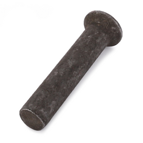 A close-up view of the AGCO Massey Ferguson - Rivet Gear - 195648M1, a cylindrical metal rod with a wider, flat head on one end, typically used in construction or machinery. The rod has a dark, weathered appearance and is essential for Massey Ferguson Tractors.