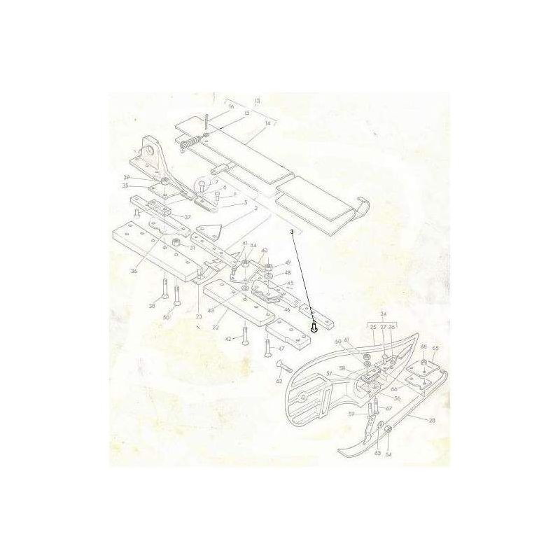 Exploded technical diagram showing numbered parts and assembly details of the Massey Ferguson - Rivot Knife Section - 817022M1 by AGCO, including screws, plates, and a handle, resembling the detailed layout found in Massey Ferguson MF60 mower manuals.