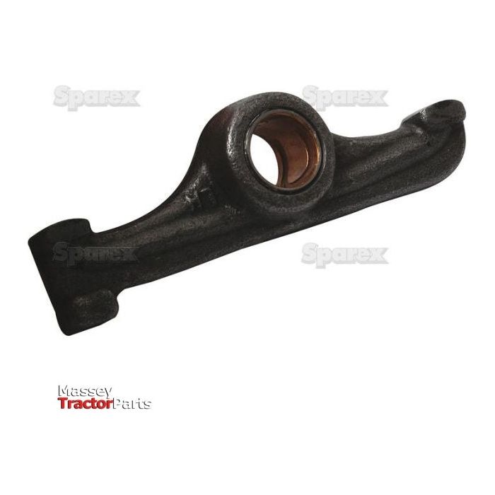 A black LH rocker arm (Sparex Part No. S.43584), featuring a cylindrical opening in the center, is displayed against a backdrop showcasing logos for Sparex and Massey Tractor Parts.