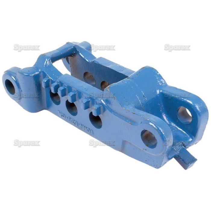 A blue metal mechanical component featuring multiple holes and a hook-like structure, often utilized in machinery or industrial equipment, this Rocker Bracket (Sparex Part No. S.66249) from Sparex is compatible with Ford/New Holland models.