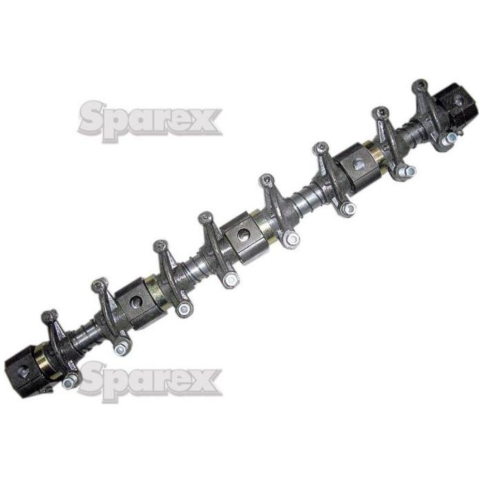 An intricately designed camshaft, featuring multiple lobes and mounting points, ideal for a Ford New Holland 4 Cylinder engine. The brand name "Sparex" prominently displayed in the background signifies top-tier quality akin to their Rocker Shaft Assembly (4 Cyl.), Sparex Part No.S.65145.
