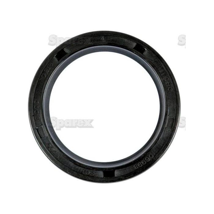 The Sparex Steering Box Seal, part number S.3728, is a black circular rubber seal featuring text and numbers on its surface, designed for the steering box housing of Massey Ferguson or Ford New Holland tractors. The seal measures 37.14 x 50.40 x 2.00mm and is manufactured by Sparex.