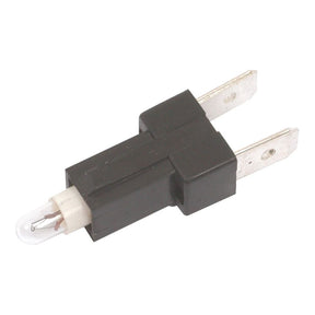 Here is a close-up view of the Rocker Switch Bulb and Socket by Sparex, featuring two metal prongs and a small clear bulb at its end. This electrical component is universally designed for fitting, operating at 12V 80mA, and measures 12mm x 12mm. The Sparex Part No. is S.10496.