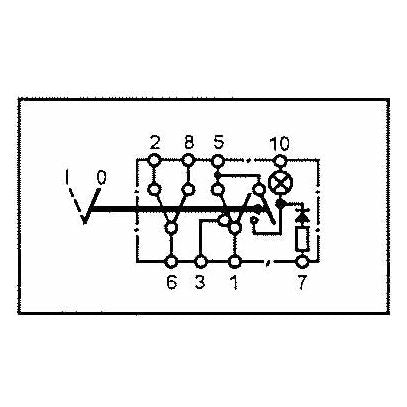 Schematic diagram of an electrical circuit with numbered connection points and various symbols, including a Sparex Rocker Switch - Hazard, 2 Position (On/Off) - S.23154, representing components and pathways.