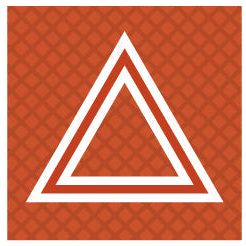 A Rocker Switch Insert - Hazard (Sparex Part No.S.13454) by Sparex, featuring a red square with a white triangle inside another white triangle, set against a geometric pattern background that evokes the look of a hazard sign.