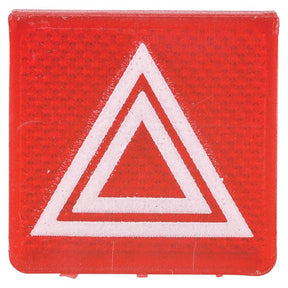 The Rocker Switch Insert - Hazard by Sparex (Part No. S.13454) is a red reflective rectangular sign that features a large white triangle within two smaller white triangular borders, indicating a potential hazard.
