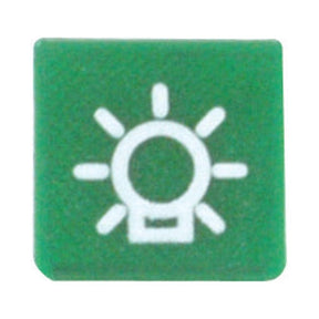 Green square button with a white icon of a light bulb emitting rays, compatible with Sparex systems. - Rocker Switch Insert - Main Beam, Sparex Part No.S.57352 by Sparex.