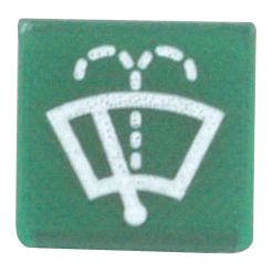Illustration of the Sparex Rocker Switch Insert - Wiper Washer (Sparex Part No. S.18159) on a green square background, indicating the activation of windshield wipers and washer fluid spray.