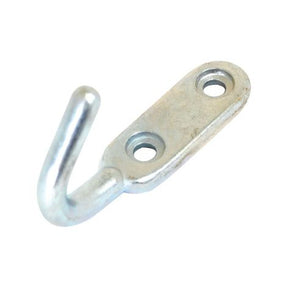 Introducing the Sparex Rope Cleat - Single Ended 98mm (S.14721): a heavy-duty, galvanized metal hook featuring two round holes in the flat base, perfect for mounting or securing items.