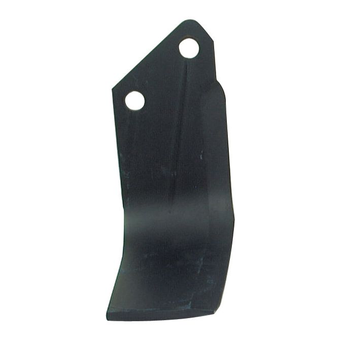 A Sparex Rotavator Blade Square LH, measuring 80x7mm in width and thickness with a height of 190mm, features a black finish with two circular holes (14.5mm in diameter) spaced 57mm apart near the top and a curved edge at the bottom, similar to those used in Square Type assemblies. This blade is designed as a replacement part for Krone under model number 036395 (Sparex Part No. S.77251).