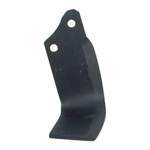 A black metal Rotavator Blade Square LH, measuring 80x8mm with a height of 215mm, features two bolt holes with a center distance of 56mm and a hole diameter of 14.5mm for attachment. This blade is compatible with Maschio part number 01110429 and can be ordered using Sparex Part No.S.77273.