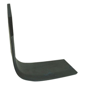 A black metal component with a square-shaped design, featuring one flat end and a right-angle bend, compatible with Dowdeswell AR equipment. Identified as the Sparex Rotavator Blade Square Type RH 80x7mm, it measures 180mm in height with hole centers at 57mm and a hole diameter of 13.5mm (Sparex Part No.S.77223).