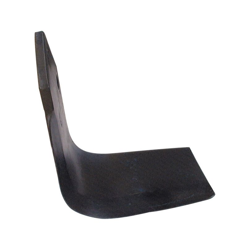 A black metal rotavator blade, designed for agricultural use with a curved shape, compatible with Dowdeswell and Howard AR equipment. This Sparex part (S.77227) is known as the Rotavator Blade Square RH 90x8mm, measuring 175mm in height with hole centers at 57mm and a hole diameter of 13.5mm, replacing part number 63605.