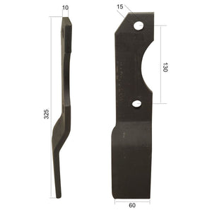 Rotavator Blade Twisted LH 60x10mm Height: mm. Hole centres: 130mm. Hole⌀: 15mm. Replacement for Alpego
 - S.21983 - Massey Tractor Parts